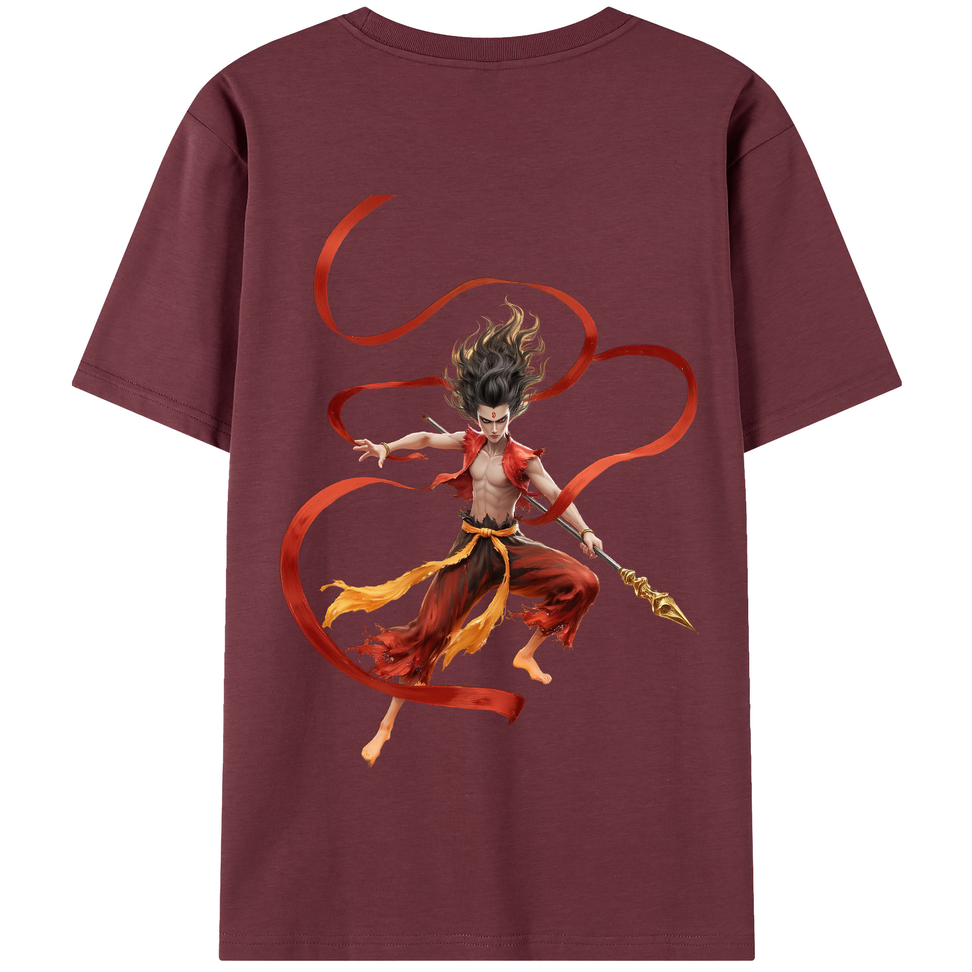 （画像用） Ne Zha 2 ナタ 魔童の大暴れ 綿100％半袖Tシャツ（背面プリント）